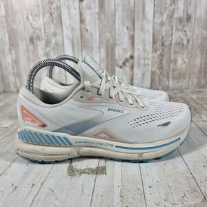 Brooks Adrenaline GTS 23 Womens White Blue Peach Running Shoes Size 7